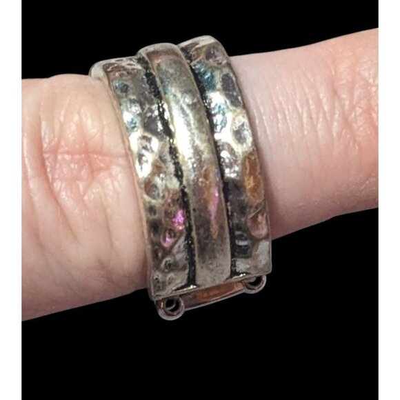 Brutalist Silver Tone Stretch Ring Size 7 - Picture 4 of 13